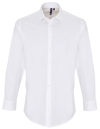 Men´s Stretch Fit Poplin Long Sleeve Cotton Shirt in White, Größe 5XL