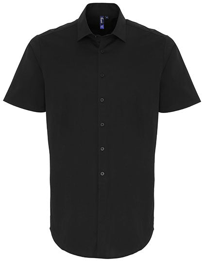 Men´s Stretch Fit Poplin Short Sleeve Cotton Shirt in Black (ca. Pantone Black C), Größe 5XL