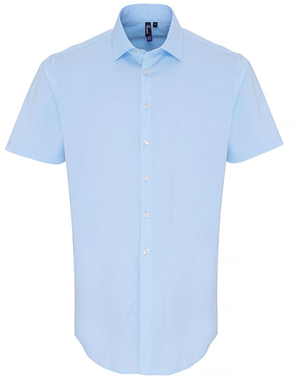 Men´s Stretch Fit Poplin Short Sleeve Cotton Shirt in Pale Blue (ca. Pantone 2717C), Größe 4XL