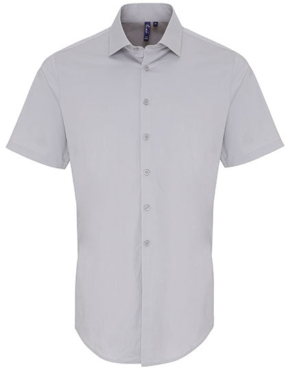 Men´s Stretch Fit Poplin Short Sleeve Cotton Shirt in Silver (ca. Pantone 428C), Größe 4XL