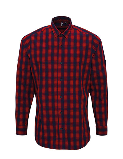 Men´s Mulligan Check Cotton Long Sleeve Shirt in Red, Größe 3XL