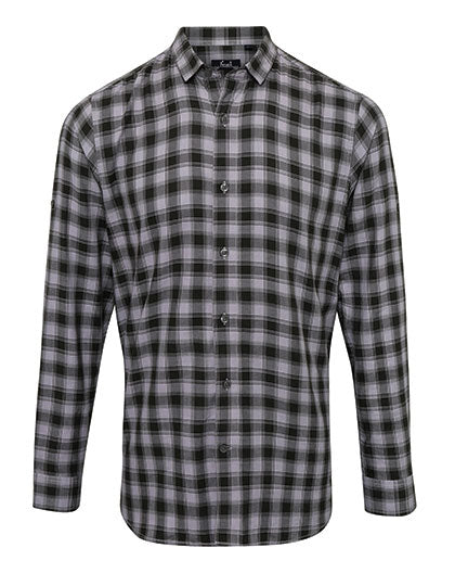 Men´s Mulligan Check Cotton Long Sleeve Shirt in Steel (ca. Pantone Cool Grey 11C), Größe 3XL