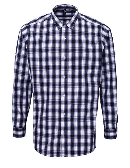 Men´s Mulligan Check Cotton Long Sleeve Shirt in White, Größe 3XL