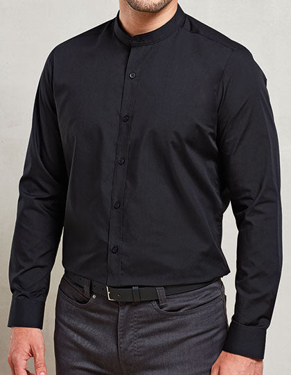 Men´s Banded Collar Grandad Long Sleeve Shirt in Black, Größe 3XL