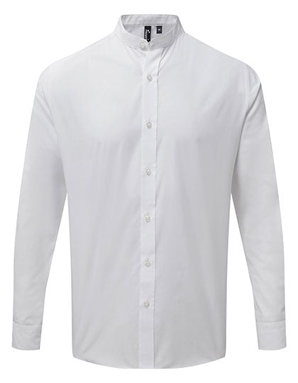 Men´s Banded Collar Grandad Long Sleeve Shirt in White, Größe 3XL