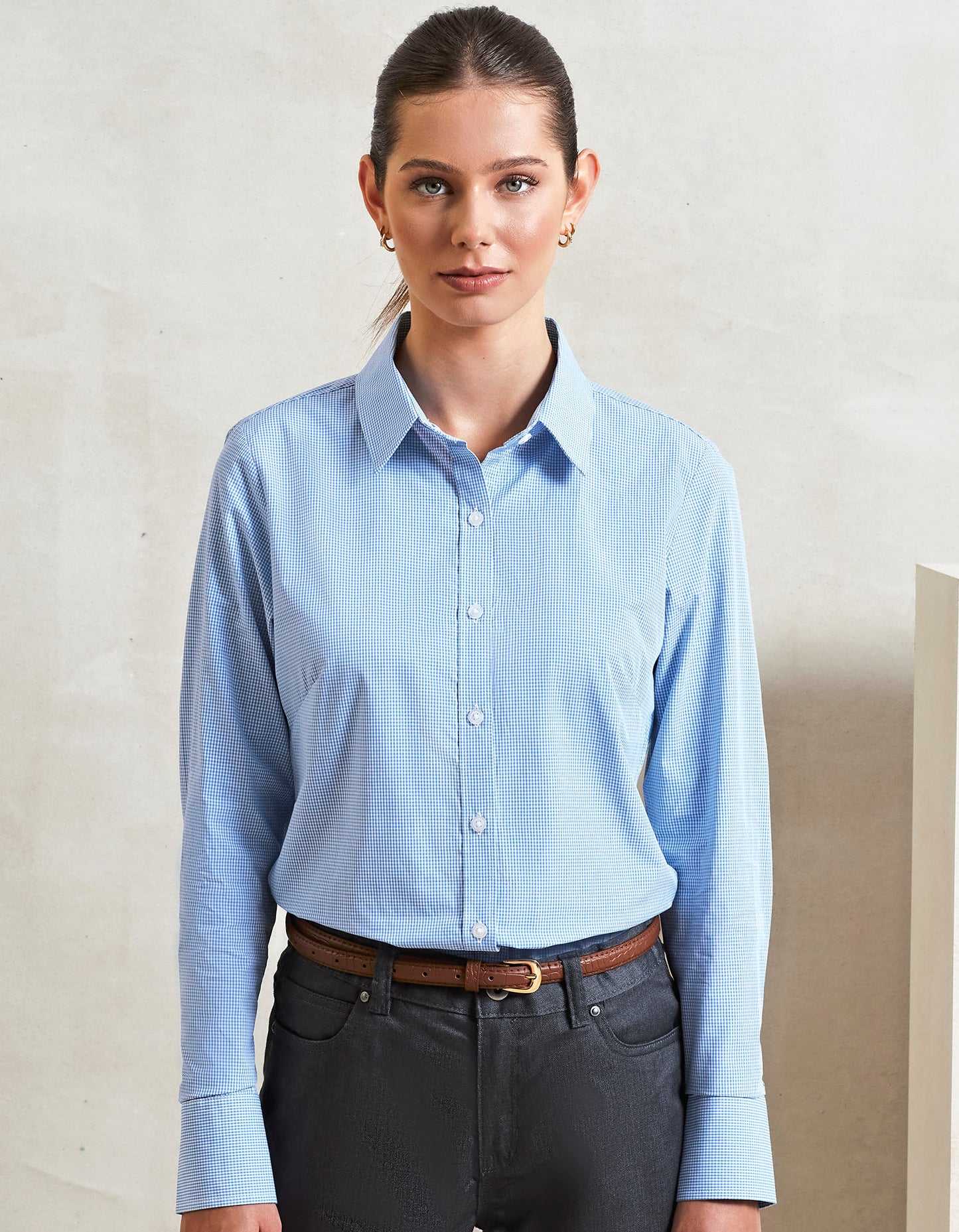 Women´s Microcheck (Gingham) Long Sleeve Cotton Shirt