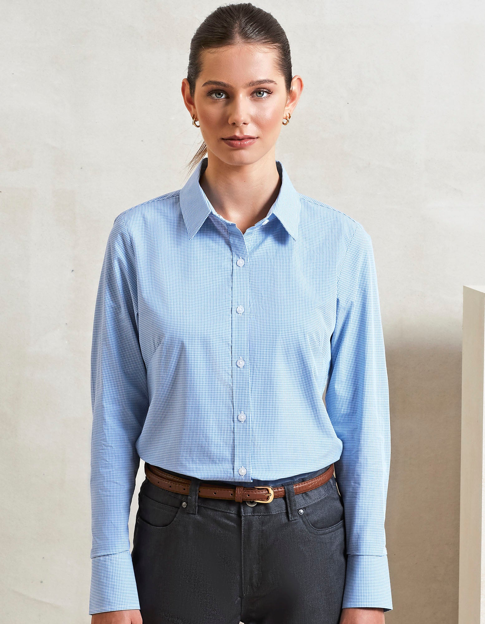 Women´s Microcheck (Gingham) Long Sleeve Cotton Shirt