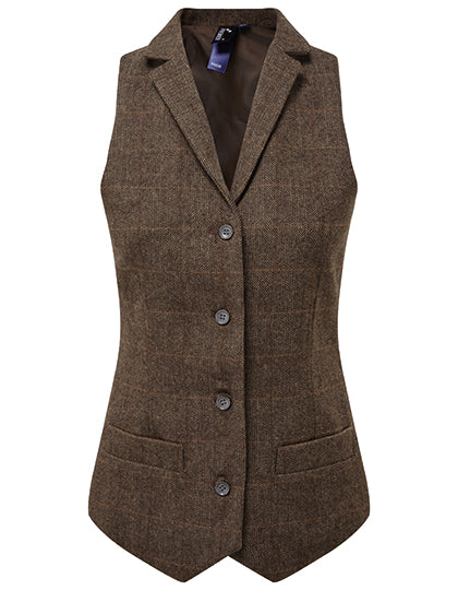 Women´s Herringbone Waistcoat in Brown Check (ca. Pantone 7519C), Größe XXL