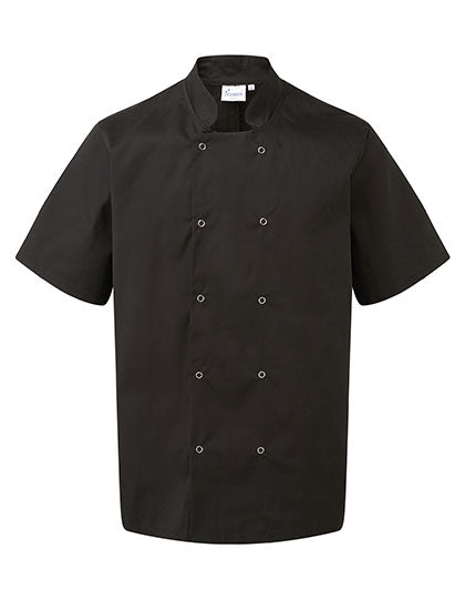 Studded Front Short Sleeve Chef´s Jacket in Black (ca. Pantone Black C), Größe 5XL /52 (24)