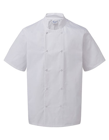 Studded Front Short Sleeve Chef´s Jacket in White, Größe 5XL /52 (24)