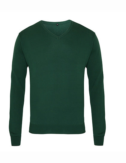 Men´s V-Neck Knitted Sweater in Bottle Green, Größe 4XL