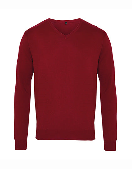 Men´s V-Neck Knitted Sweater in Burgundy, Größe 4XL