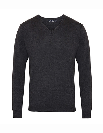 Men´s V-Neck Knitted Sweater in Charcoal, Größe 5XL (24)