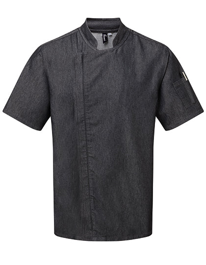 Chef´s Zip-Close Short Sleeve Jacket in Black Denim (ca. Pantone 426C), Größe XXL