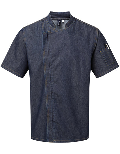 Chef´s Zip-Close Short Sleeve Jacket in Indigo Denim (ca. Pantone 2380C), Größe XXL