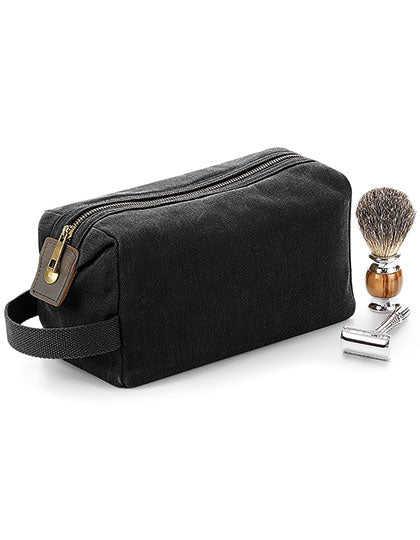 Heritage Waxed Canvas Wash Bag in Black, Größe 25 x 13 x 11 cm