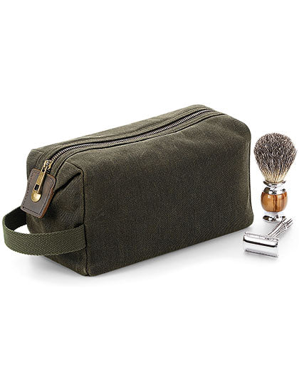 Heritage Waxed Canvas Wash Bag in Olive Green, Größe 25 x 13 x 11 cm