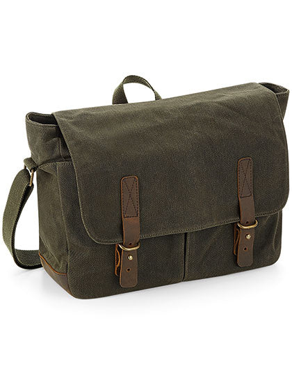 Heritage Waxed Canvas Messenger in Olive Green, Größe 34 x 26 x 12 cm