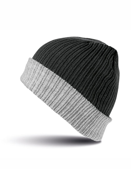 Double Layer Knitted Hat in Black, Größe One Size