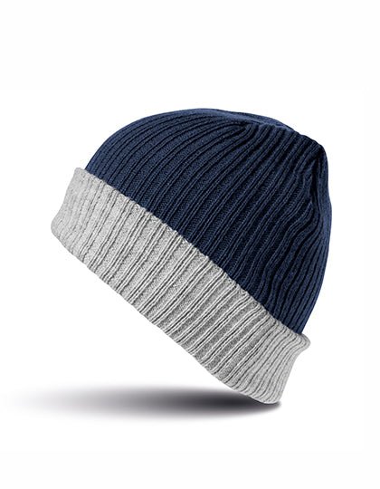 Double Layer Knitted Hat in Navy, Größe One Size
