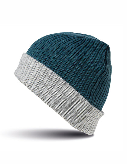 Double Layer Knitted Hat in Teal, Größe One Size