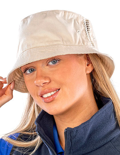 Deluxe Washed Cotton Bucket Hat With Side Mesh Panels