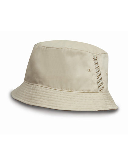 Deluxe Washed Cotton Bucket Hat With Side Mesh Panels in Natural, Größe One Size
