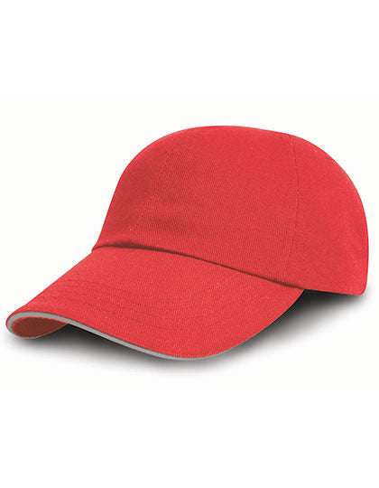 Brushed Cotton Decorators Cap With Sandwich Peak in Red, Größe One Size