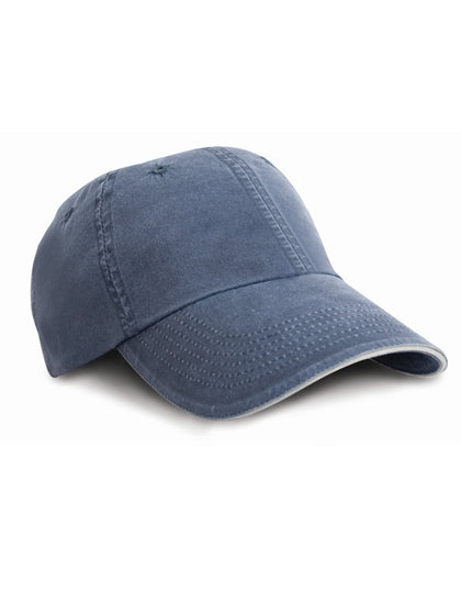 Washed Fine Line Cotton Cap With Sandwich Peak in Navy, Größe One Size