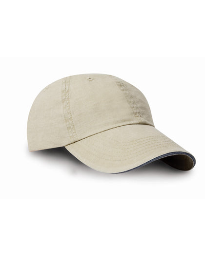 Washed Fine Line Cotton Cap With Sandwich Peak in Putty, Größe One Size