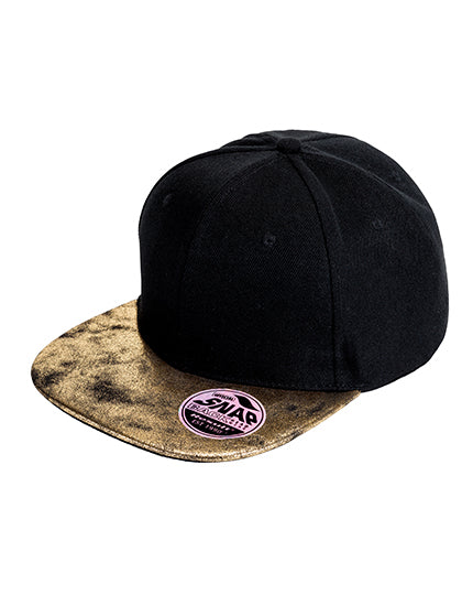 Bronx Flat Glitter Peak Snapback Cap in Black/Gold, Größe One Size