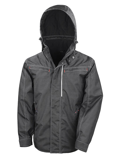 Denim Texture Rugged Jacket in Black, Größe 4XL
