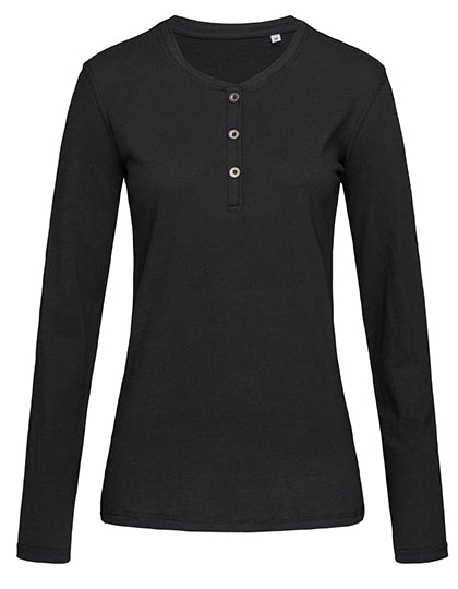 Sharon Henley Long Sleeve Women in Black Opal, Größe XL