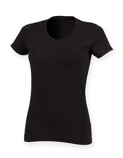 Women´s Feel Good Stretch V-Neck T in Black, Größe XXL