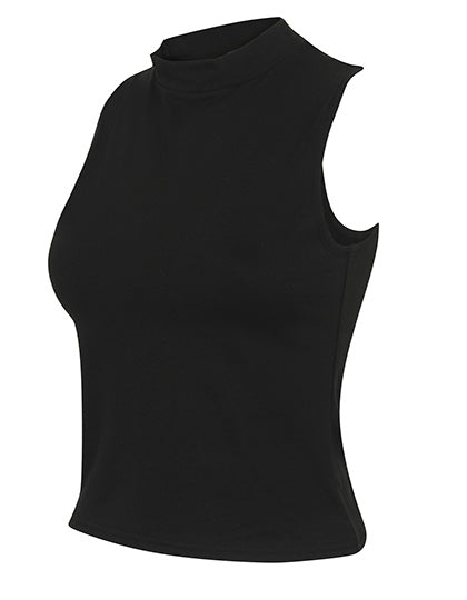 Women´s High Neck Crop Vest in Black, Größe L