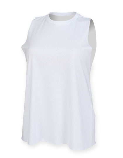 Women´s High Neck Slash Armhole Vest in White, Größe XXL