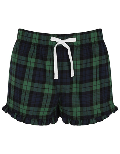Women´s Tartan Frill Lounge Shorts in Navy-Green Check, Größe XXS