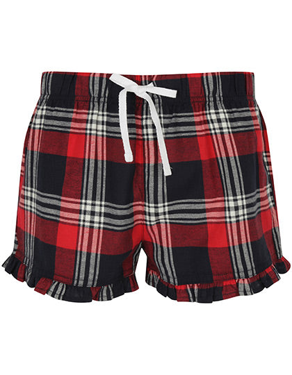 Women´s Tartan Frill Lounge Shorts in Red-Navy Check, Größe XXS