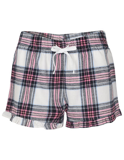 Women´s Tartan Frill Lounge Shorts in White-Pink Check, Größe XL
