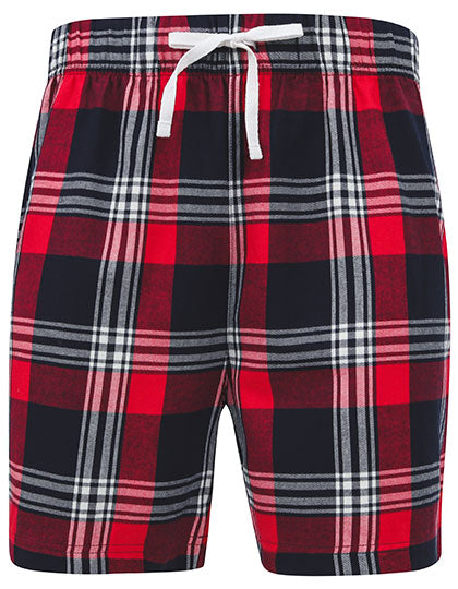 Men´s Tartan Lounge Shorts in Red-Navy Check, Größe XXL
