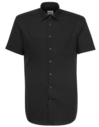 Men´s Shirt Regular Fit Short Sleeve in Black, Größe 48