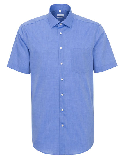 Men´s Shirt Regular Fit Short Sleeve in Mid Blue, Größe 48