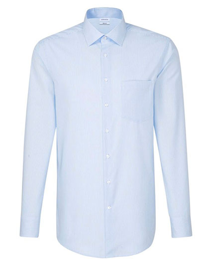 Men´s Shirt Regular Fit Check/Stripes Long Sleeve in Striped Light Blue - White, Größe 48