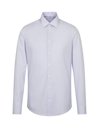 Men´s Shirt 2 Shaped Check/Stripes Long Sleeve in Striped Light Blue - White, Größe 46