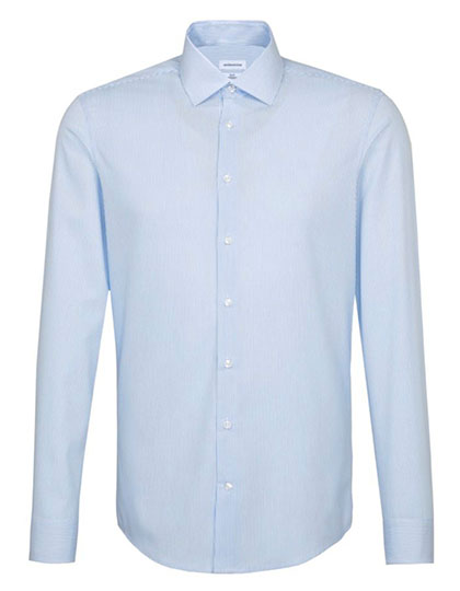 Men´s Shirt Slim Fit Check/Stripes Long Sleeve in Striped Light Blue - White, Größe 45