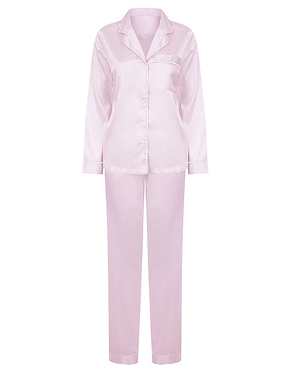 Ladies´ Satin Long Pyjamas in Light Pink, Größe XL/XXL