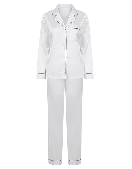 Ladies´ Satin Long Pyjamas in White, Größe XL/XXL