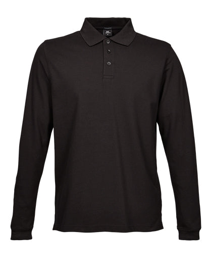 Men´s Luxury Stretch Long Sleeve Polo in Black, Größe 3XL