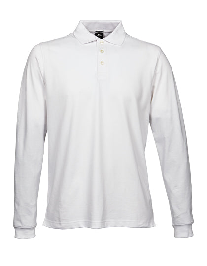 Men´s Luxury Stretch Long Sleeve Polo in White, Größe 3XL