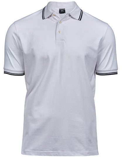 Men´s Luxury Stripe Stretch Polo in White, Größe 3XL
